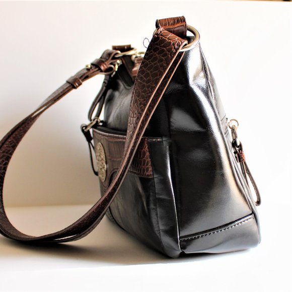 Giani Bernini Black/Brown Croc Trim Shoulder Bag - Picture 3 of 11